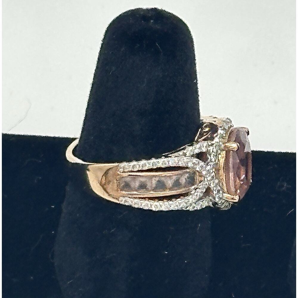 Gold Over Sterling Silver BBJ 925 Pink Stone With CZ Accent Ring Size 7 - Picture 7 of 9